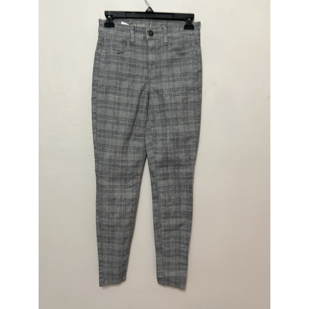 Womens American Eagle Hi Rise Jegging Plaid Jeans Size 2 Gray Preppy Career‎